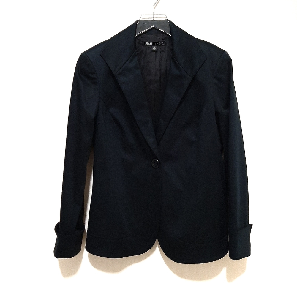 Lafayette 148 New York Black Cotton Blazer Size 8